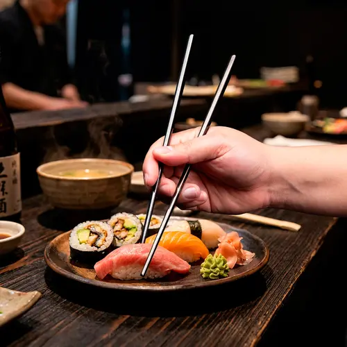 Set de 10 palitos chinos "CHOPSTICKS" de Acero inoxidable